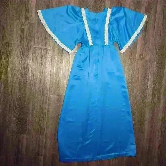 Vintage 70s bright blue babydoll maxi dress with big sleeves & lace ✦ Handmade ✦ - Picture 14 of 16